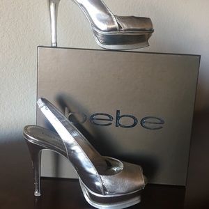 BeBe Gold Sling Back Heels. Size 6